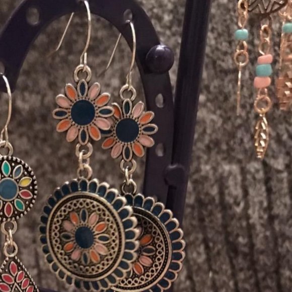 Flower Earrings Dangle Drop Dangling Unique Boho Bohemian Jewelry Ladies Fashion - Picture 4 of 6